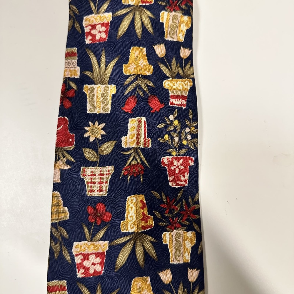 Umbria Tie Rack Navy Blue/Multicolor Floral Print 100% Silk Men's Neck Tie